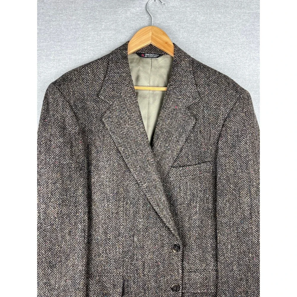 Harris‎ Tweed The Art Co Brown Herringbone Wool Blazer Sport Coat 42 Mens USA